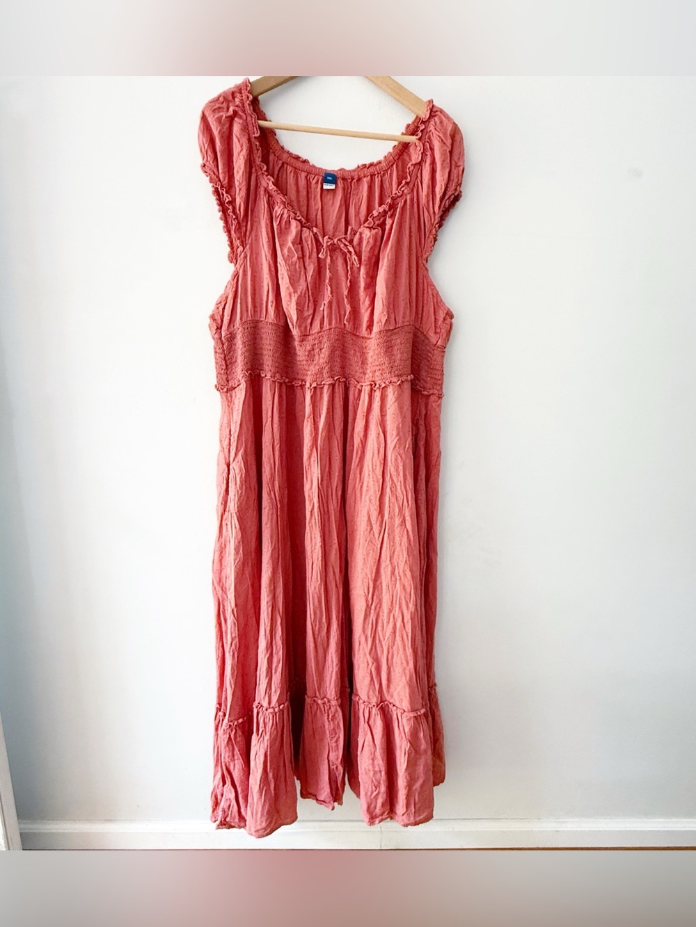 Old Navy Women Peasant Maxi Dress XXL Boho Beachy Coastal Resort Summer Coral